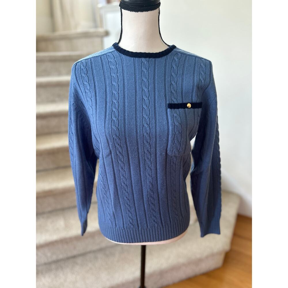 Vintage Evan Picone Navy & Sky Blue Cableknit Wool Sweater